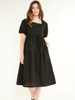 Little Mountain Black Midi Puff Sleeve Dress (Cordova Dress 169)